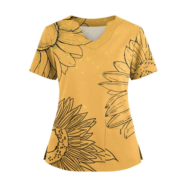 Ktyne Hauts de Sarrau pour Femmes Col en V Hauts de Sarrau Médicaux Manches Courtes Extensibles Uniforme d'Infirmière Léger Haut de Sarrau avec Poche Orange G