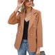 thumbnail image 1 of Chaqueta de traje para mujer, cuello en V, manga larga, bolsillos falsos, botón, chaqueta de traje informal para mujer, color caqui XL, 1 of 6