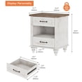 thumbnail image 3 of WAMPAT Table de Chevet avec Station de Recharge, Table d'Appoint Style Ferme, Ports USB et Prises de Courant, 2 Tiroirs et Rangement Ouvert pour Salon, Chambre, Blanc Antique, 3 of 8