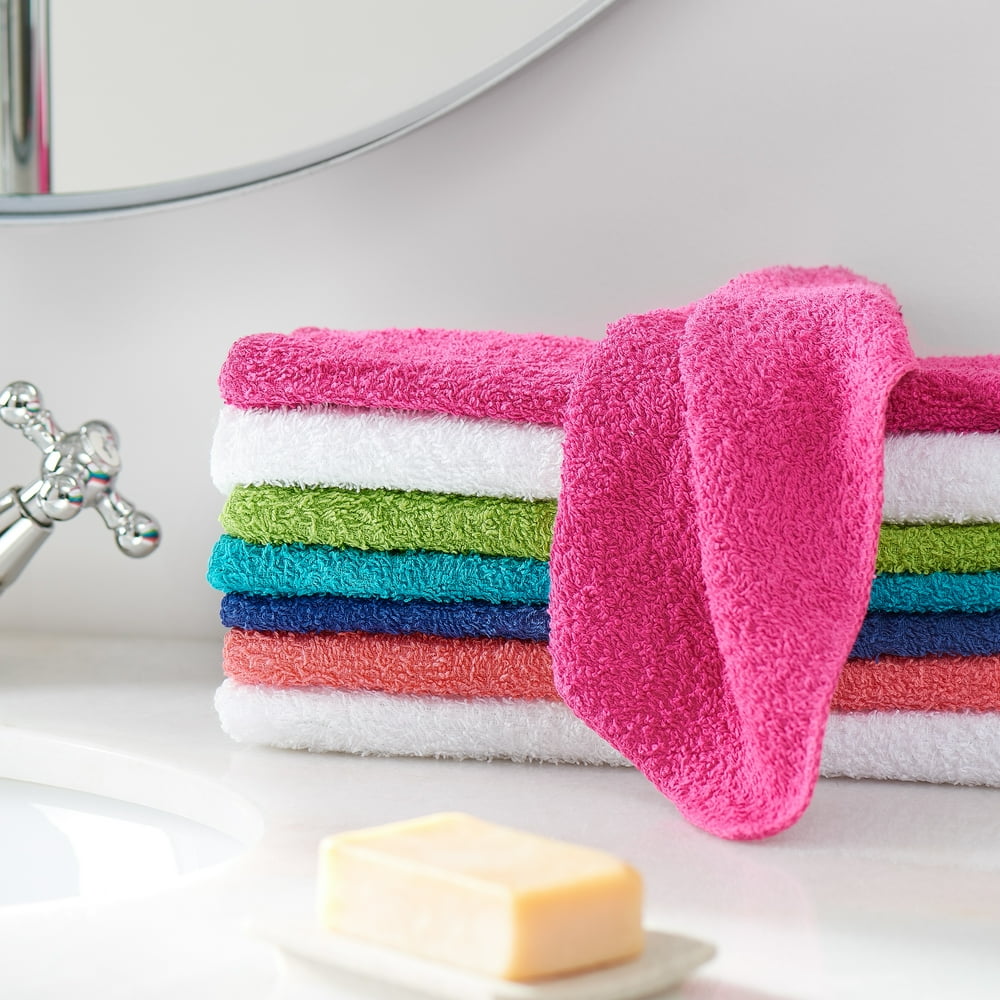 Mainstays Cotton Washcloth Bundle Collection, 24 Pack, True Bright