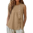 thumbnail image 3 of Dvprdro Womens Round Neck Tie Front Tank Top Linen Sleeveless Loose Fit Solid Summer Casual Tops, 3 of 7