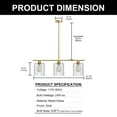 thumbnail image 5 of 3-Light Brass Modern Kitchen Island Light fixtures,Linear Chandelier Pendant Hanging Light with Clear Glass Shade, 5 of 7