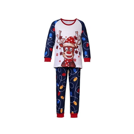 

Uorcsa Fashion Christmas Pajamas Home Print Plaid Two-piece Comfy Parent-child clothing Dark Blue