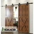 thumbnail image 2 of Homacer Black Rustic Sliding Barn Door Hardware Kit, for Two/Double Doors, 12ft Long Flat Track, Diamond Design Roller, Heavy Duty, for Interior & Exterior Use, 2 of 3