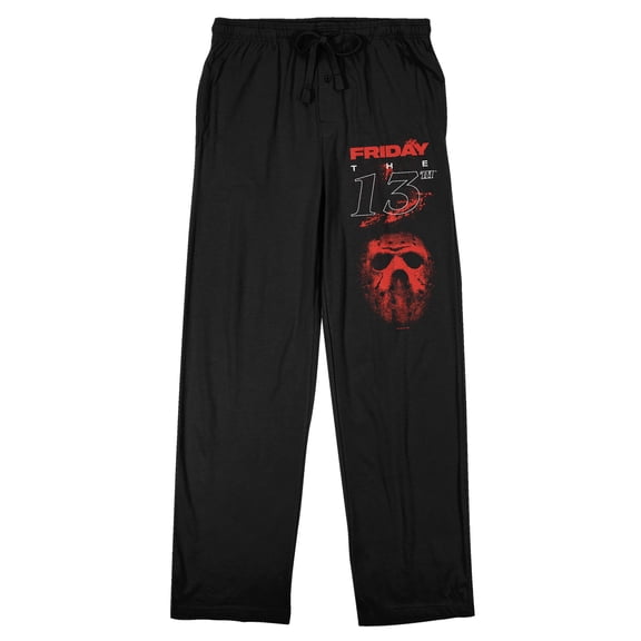 Friday The 13th Red Splatter Jason Mask Men's Black Sleep Pajama Pants-Medium
