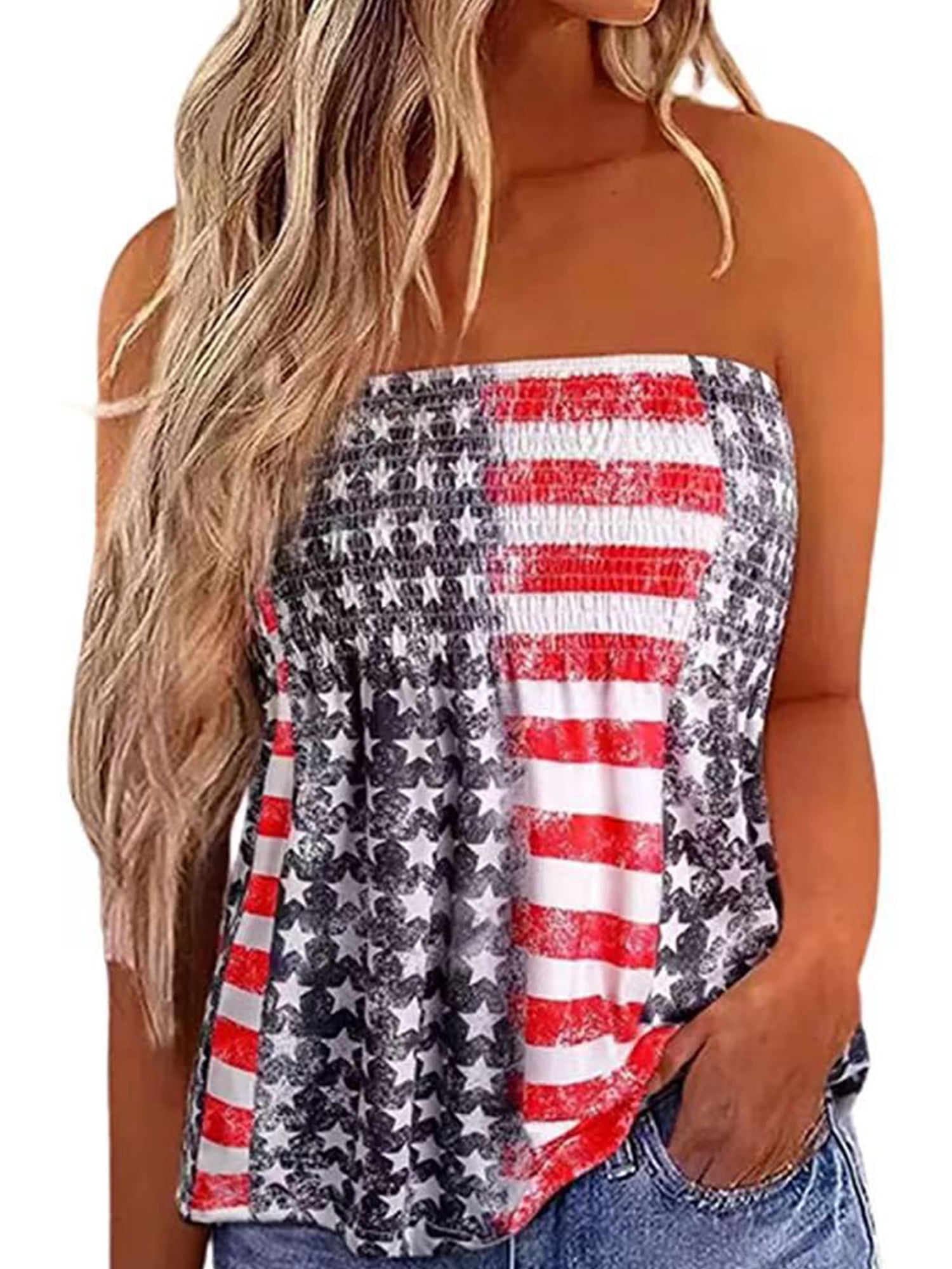 Avamo Women Patriotic Strapless Tank Tops Bandeau Boob Tube Backless ...