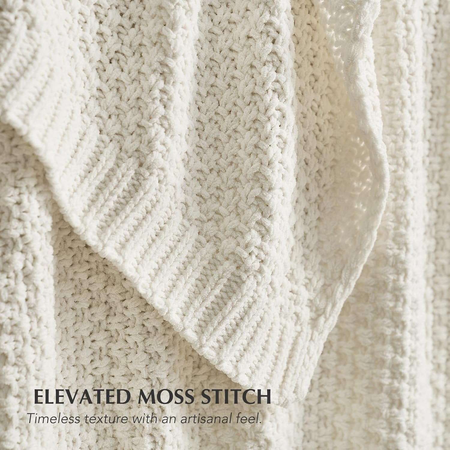 EVERGRACE Chunky Chenille Knit Throw Blanket for Couch, Soft Luxurious Moss Stitch Blankets for Bed, Cozy Decorative Farmhouse Knitted Throws for Sofa, Bright White, 60" x 80"
