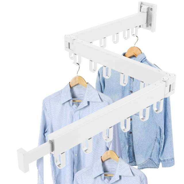 Estante de secado de ropa Montado en la pared Estante de secado de ropa Ahorro de espacio Perchero de ropa plegable plegable con toallero para lavandería Balcón Mudroom Dormitorio Patio (Negro)