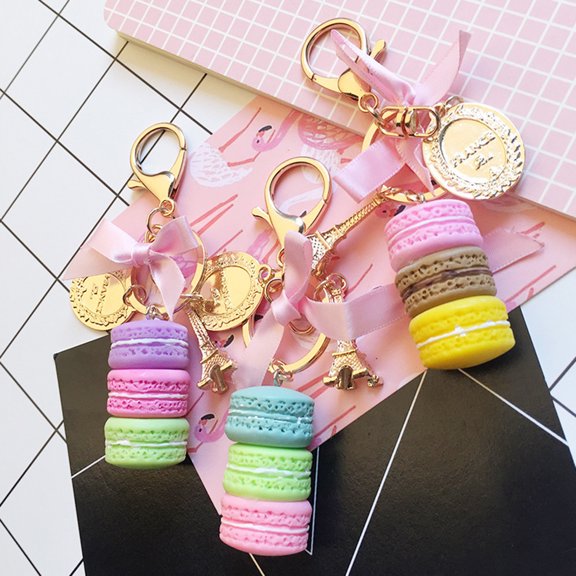 Naierhg 2Pcs Macaron Cake Pendant Car Key Ring Keychain Alloy Holder Bag Purse Accessory