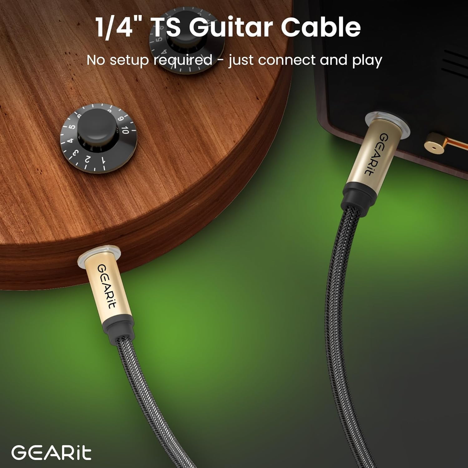 GearIT Guitar Instrument Cable (25ft) 1/4 Inch to 1/4 inch TS Straight Male to Male 6.35mm Mono Jack with Alloy Connector and Nylon Braid