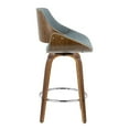 thumbnail image 2 of Fabrizzi 26" Mid-Century Modern Fixed-Height Counter Stool with Swivel in Walnut Wood and Blue Fabric with Round Chrome Metal Footrest by LumiSource - Set of 2, 2 of 4