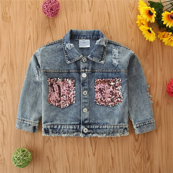 Kids Denim Jacket Button Down Denim Jacket Casual Basic Outwear Blue Jacket Kids Clothes 4-5 Years