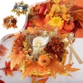 thumbnail image 6 of Gcvizuso Fall Candle Ring Wreath, Pumpkin Maple Leaf Dahlia Floral Centerpiece for Halloween Thanksgiving Table Decor, Orange, 6 of 8