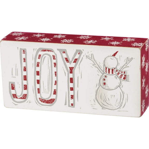 Primitives by Kathy Christmas Block Print Joy Snowman Box Sign
