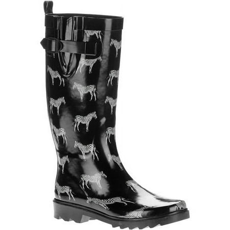 Women's Zebra Herd Printed Buckle Rain Boots