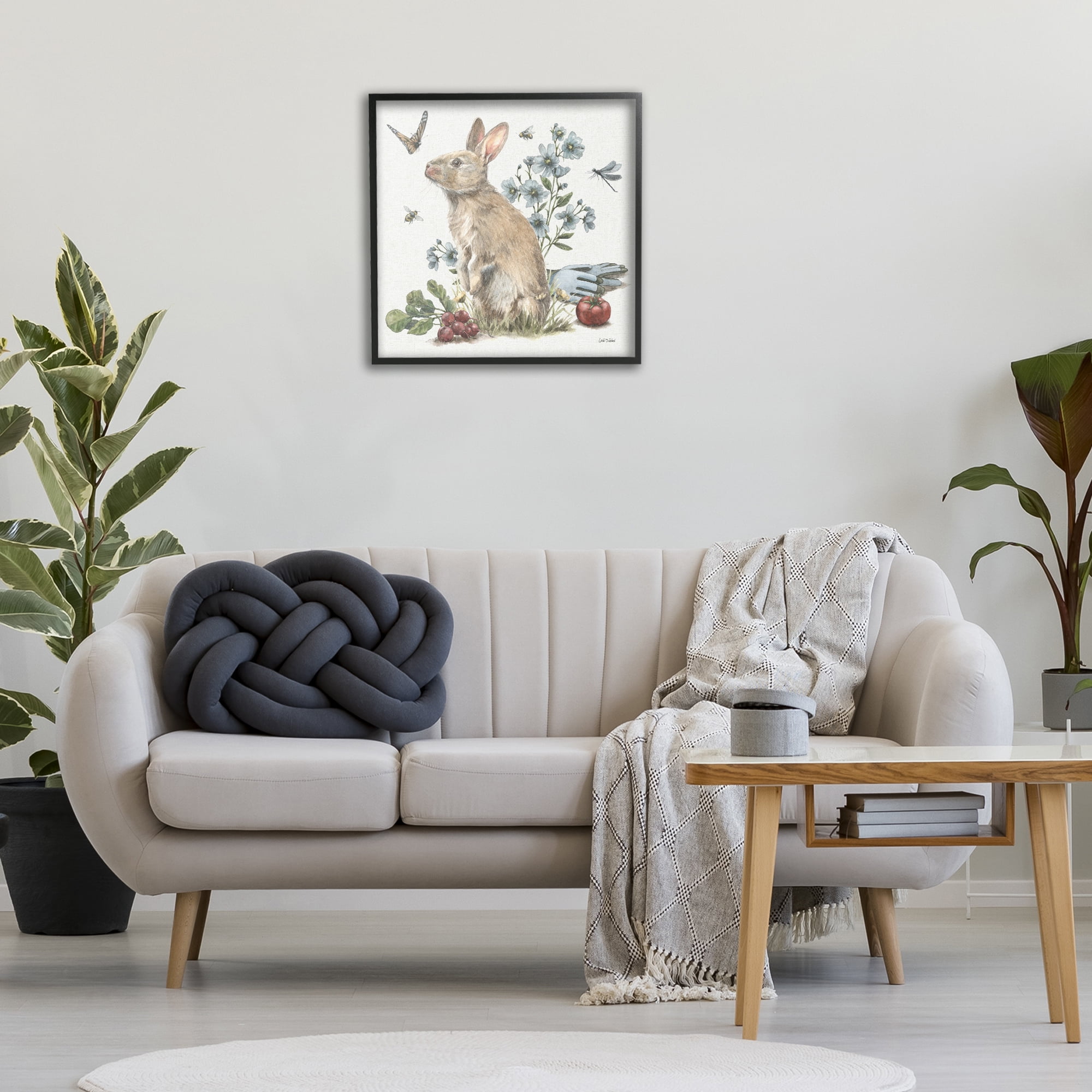 Stupell Industries Garden Patch Bunny Animals & Insects Painting Black Framed Art Print Wall Art, 24 x 24