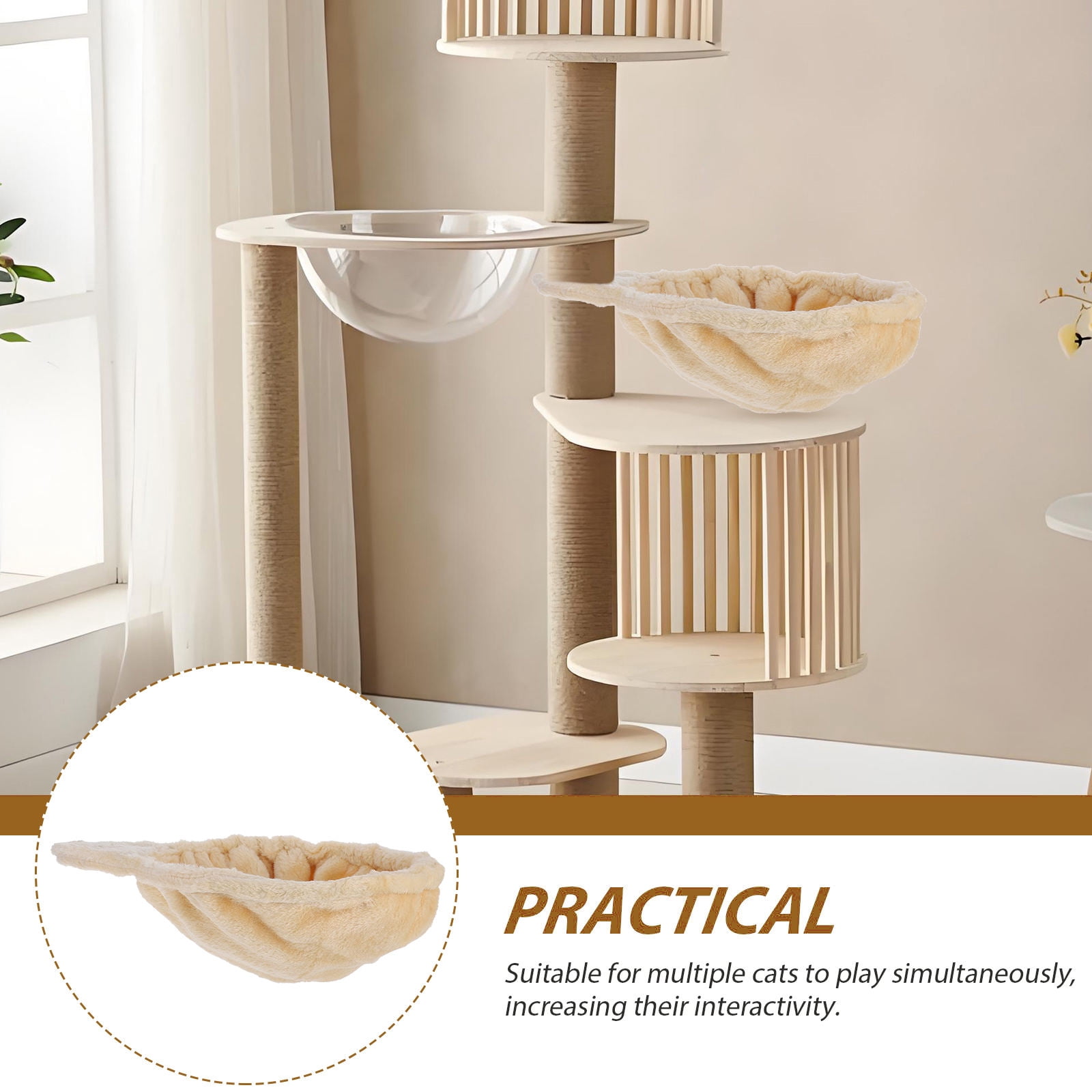 LEORX Cat Tree Replacement Parts 1Pack Beige Round Cat Nest for Sleeping and Relaxation