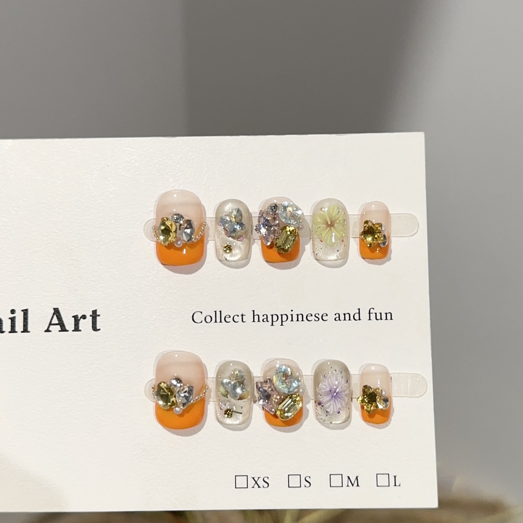Purely handmade wear nail pads, advanced sense, autumn and winter orange short nail pads, stacked diamond flash fake nail patches