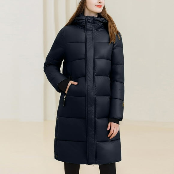 EGNMCR Womens Long Puffer Coat, Women's Black Medium Length Down Cotton Jacket, Cotton Jacket, New Winter 2023, Over Knee Loose And Thickened Cotton Jacket Women Coat