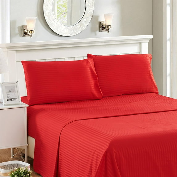 Hotel Quality Sheet-Set Twin Size – Stripe Burgundy Luxury Double Brushed 100% Microfiber , Easy Fit Wrinkle and Fade Resistant, 15” inch deep pocket by Splendid