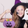 thumbnail image 6 of Pgeraug Halloween Pumpkin Bucket , Candy Bags , Fluorescent Pumpkin Non-Woven Reusable Trick-Or-Treat Tote for Ki-ds, Light Violet, 6 of 6