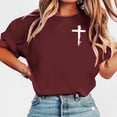 thumbnail image 2 of Sexlip Womens Short Sleeve T Shirt Cross Print Crew Neck Design Soft Fabric Relaxed Silhouette for Outdoor Relaxation Red M, 2 of 5