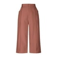 thumbnail image 4 of FRSASU Women's Pants Casual Solid Color Button Elastic Waist Fashion Loose Cropped Pants with Pockets Coffee, 4 of 6