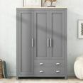 thumbnail image 3 of 67.9" Large Storage Wardrobe, Modern Wood Armoire Closet with Cabinet, 2 Hanging Rods, 2 Drawers, Freestanding 3 Doors Large Closet Storage Cabinet for Bedroom, Grey, 3 of 9