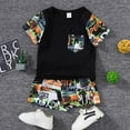 thumbnail image 3 of Kucnuzki 18 Months Infant Boy Summer Outfits Shorts Sets 24 Months Short Sleeve Cool Graffiti Prints Patchwork T-Shirt Tops WalkShorts 2PCS Set Black, 3 of 7