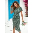 thumbnail image 3 of Furvclv Women's Boho Floral Short Sleeve V Neck Ruched Bodycon Dress with Tie Slit Hem Beach Dress, 3 of 8