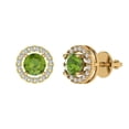 thumbnail image 2 of 1.3 Ct Round Cut Halo Studs Green Natural Peridot 14K Yellow Solid Solid Gold Everyday Dainty Earrings Screw Back, 2 of 7