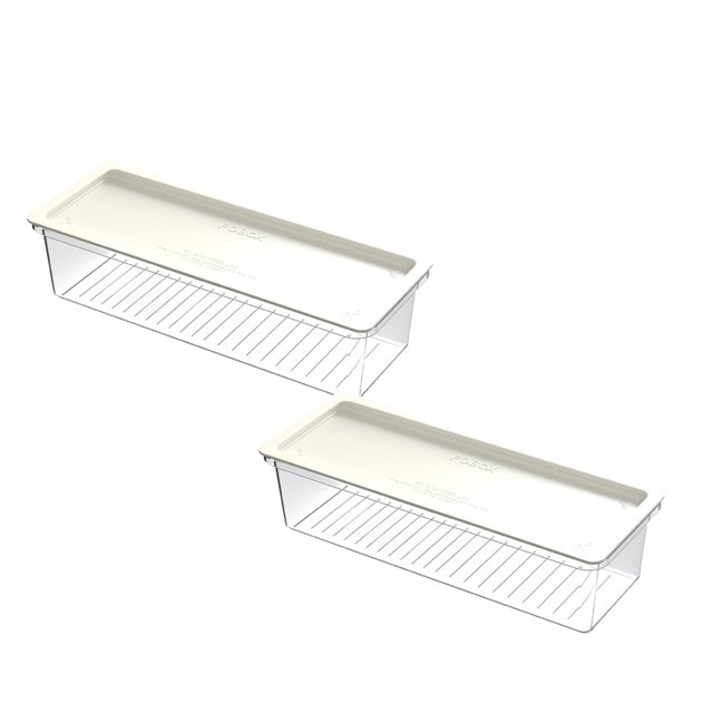Oleegame 2PC Produce Storage Transparent Storage Box Refrigerator Rectangular Fresh Keeping Box Pasta Hanging Noodles Miscellaneous Items Can Be Microwave Heated Kitchen Storage Box White