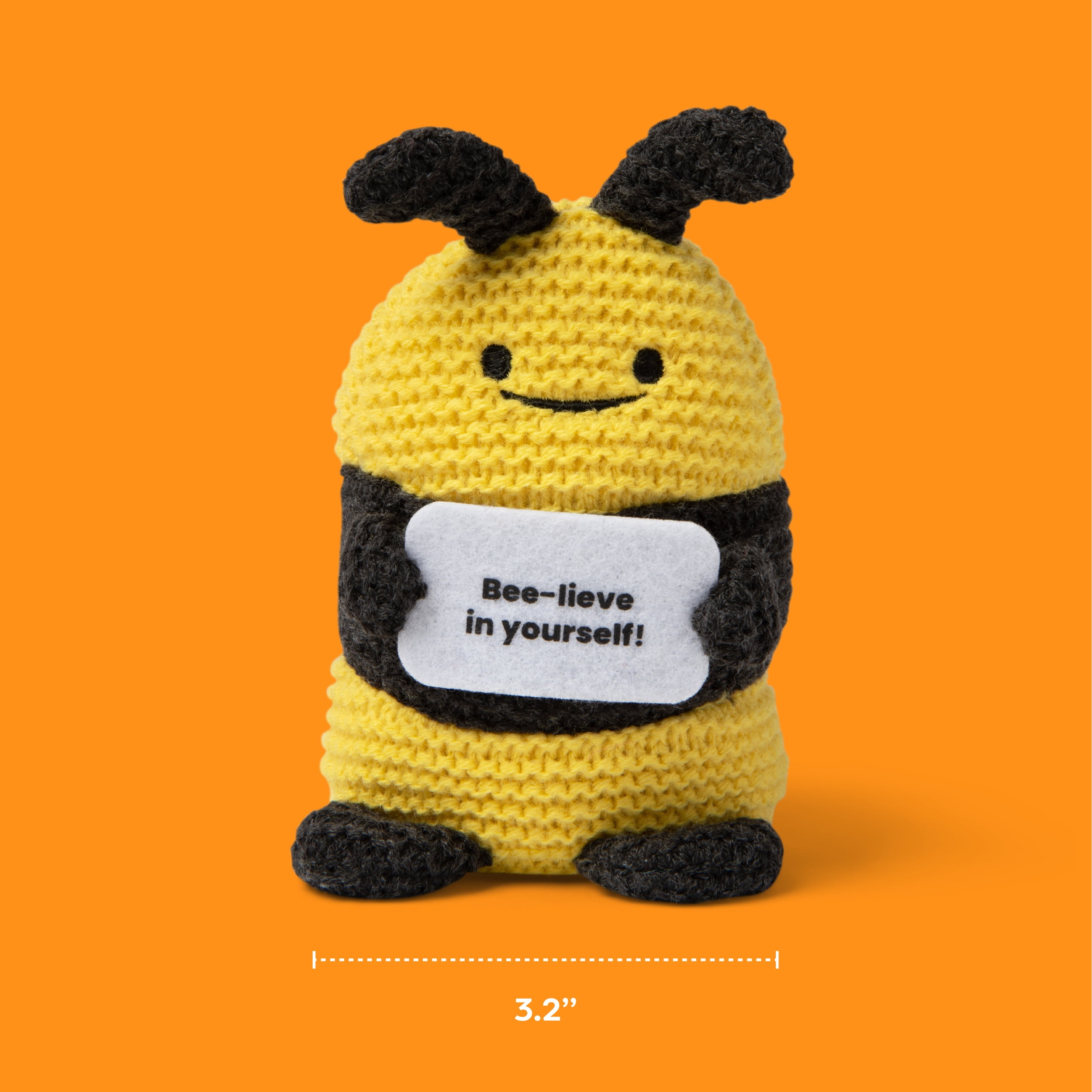 Lil Cheers Bee by What Do You Meme? Easter Gifts for Kids, Crochet Plush with Motivational Sign, Classroom & Office Desk Accessories