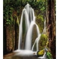 thumbnail image 3 of Waterfall Duvet Cover Set, Epic Waterfall down the Cliffs Deep in Forest Natural Wonders Cascade Picture, Decorative 2 Piece Bedding Set with 1 Pillow Shams, Twin Size, White Green, by Ambesonne, 3 of 3