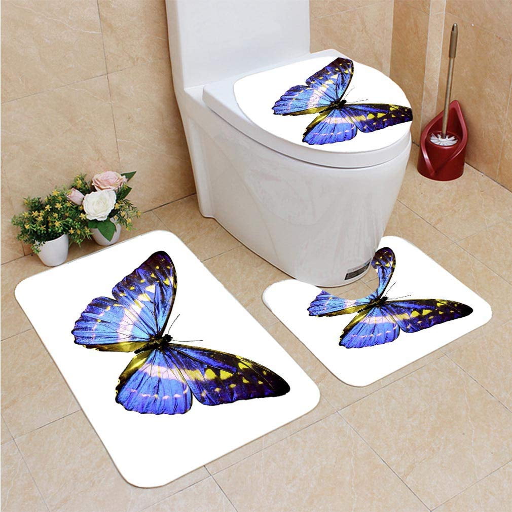 PUDMAD Butterfly 3 Piece Bathroom Rugs Set Bath Rug Contour Mat and ...