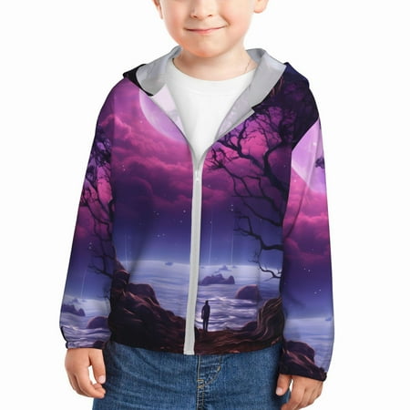 

Goofa Purple Moon Tree Night Sky Printed Kids Zip-Up Hoodie Girls Boys UPF50+ Sun Protection Jacket Hooded Cooling Shirt-4 Years