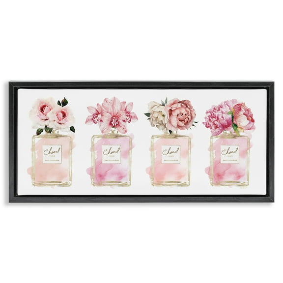 Stupell Industries Floral Bouquets Glam Fashion Jars Beauty & Fashion Painting Black Floater Framed Canvas Art Print Wall Art, 25 x 11