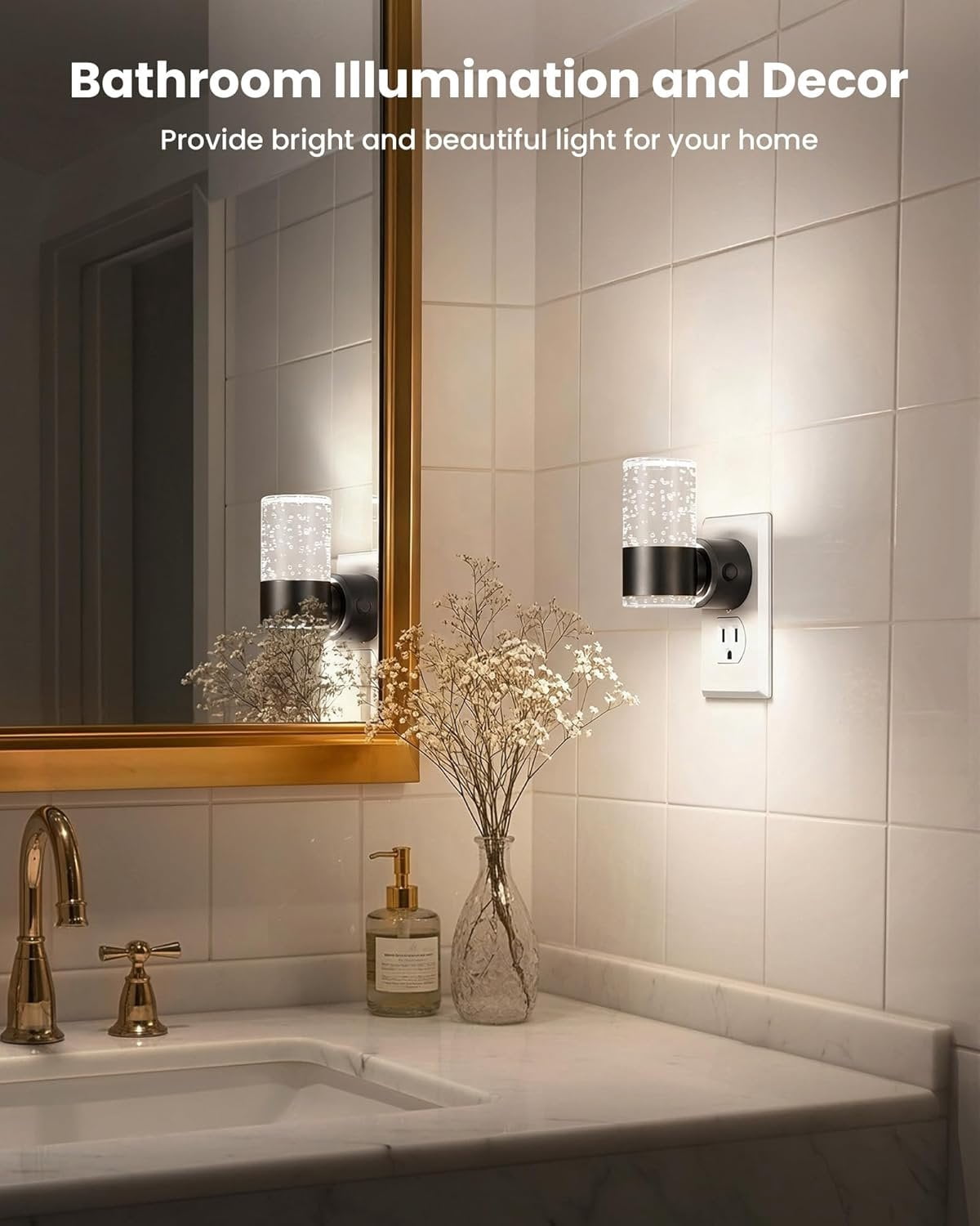 LED Night Lights Plug into Wall, Dimmable Night Light 3 CCT & 5 Brightness Levels,  Bubble Nightlight with Dusk to  Sensor for Hallway, Bathroom, Stair,  Black 4 Pack