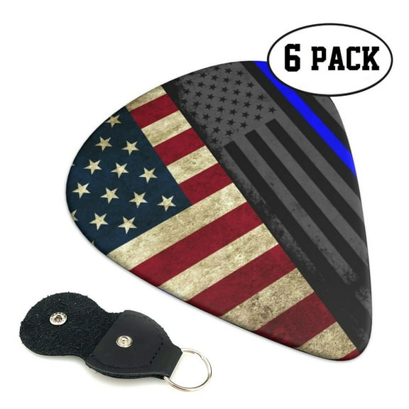 6pcs Set America Thin Blue Line Flag Guitar Picks Plectrums for Bass Electric Guitar Acoustic Guitar Lovers Guitarists