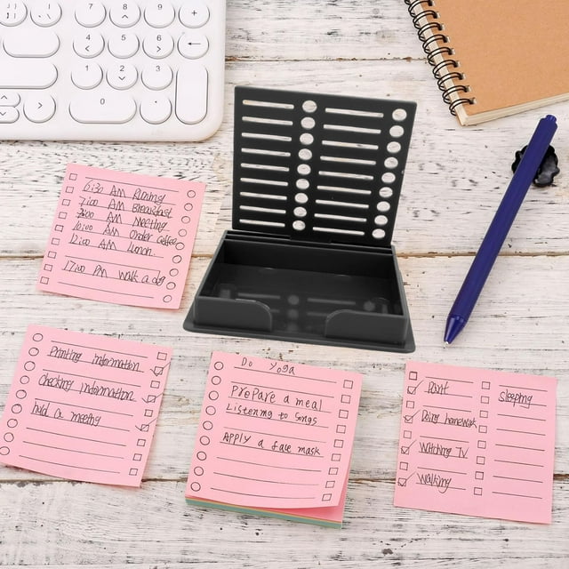 Sticky Note Holder, Abs Notepad Holder for 3" X 3" Portable Sticky Note Storage Organizer with 5 Stencil Practical Dust Proof School Supplies for Office Classroom Home