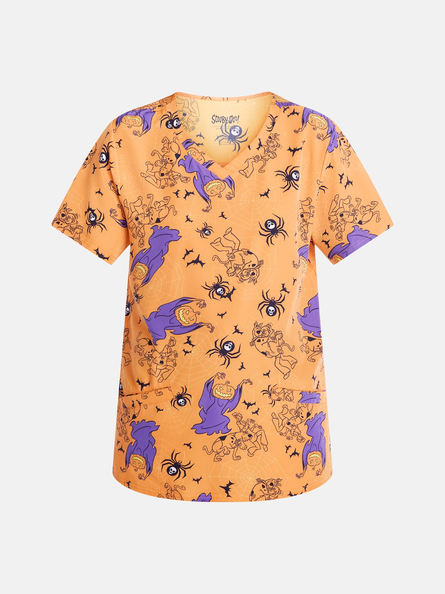 Scooby-Doo Women's Halloween Scrub Top with Short Sleeves, Sizes S-XXXL