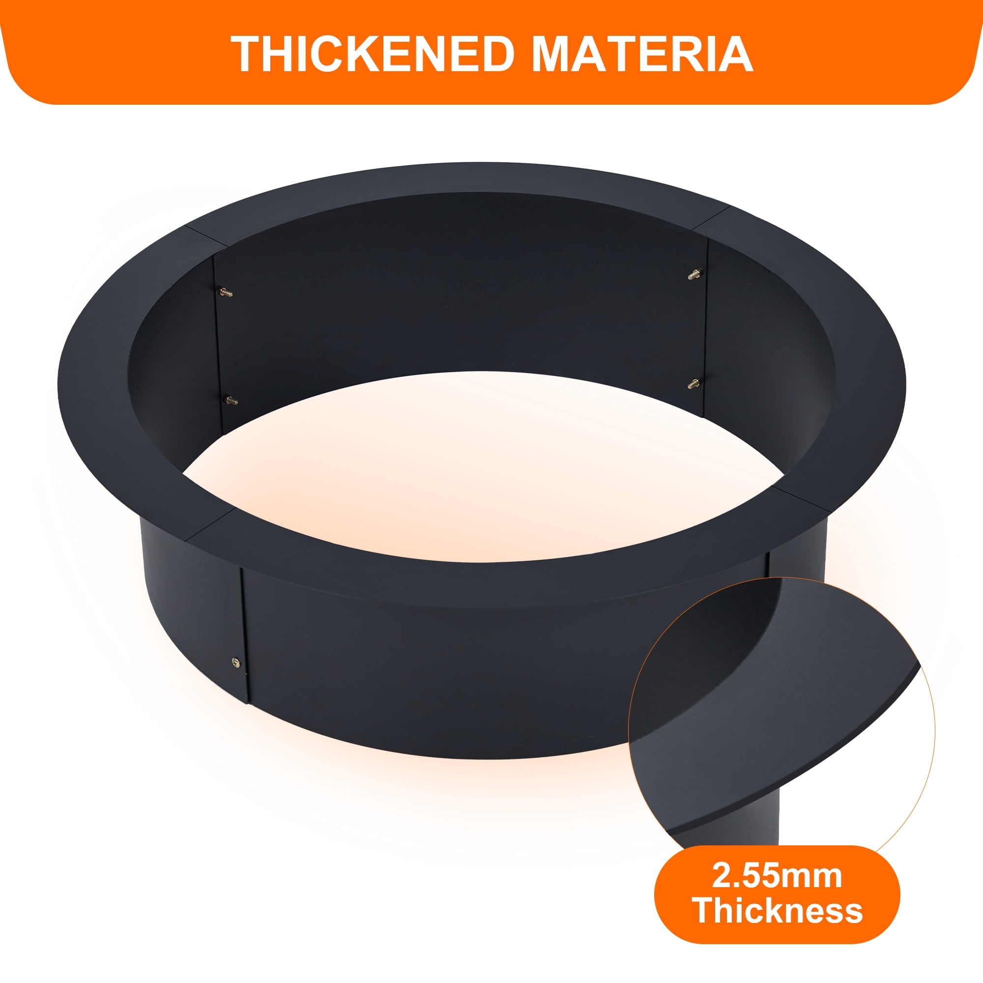 Fire Pit Ring Insert for Outside Wood Burning, 36 Inch Outer Ruond DIY Outdoor Fire Pit Liner Ring, 2.5mm Solid Metal Steel, for Backyard, Camping, Bonfire
