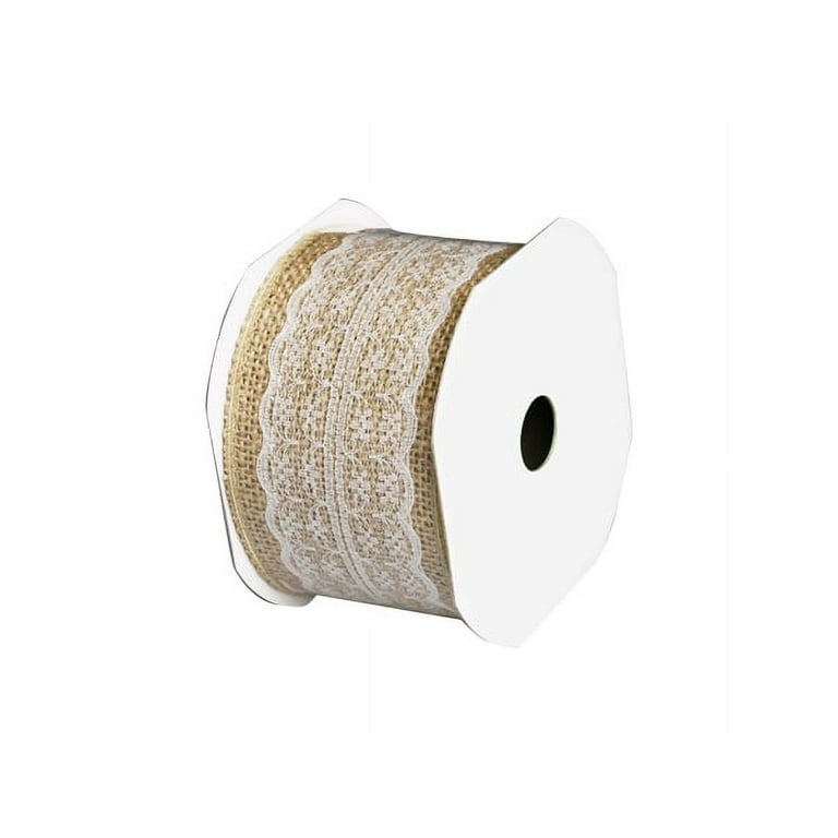 Mainstays 2.5 X10 Wired Natural Burlap Ribbon with White Lace in Middle 1 Each Walmart