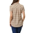 thumbnail image 4 of MODA NOVA Juniors Cotton Boyfriend Button Front Short Sleeves Plaid Shirt L Pink, 4 of 8