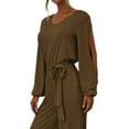 thumbnail image 4 of Doublju Womens Casual Long Sleeve Waist Band Wide Leg Jumpsuit With Plus Size, 4 of 4