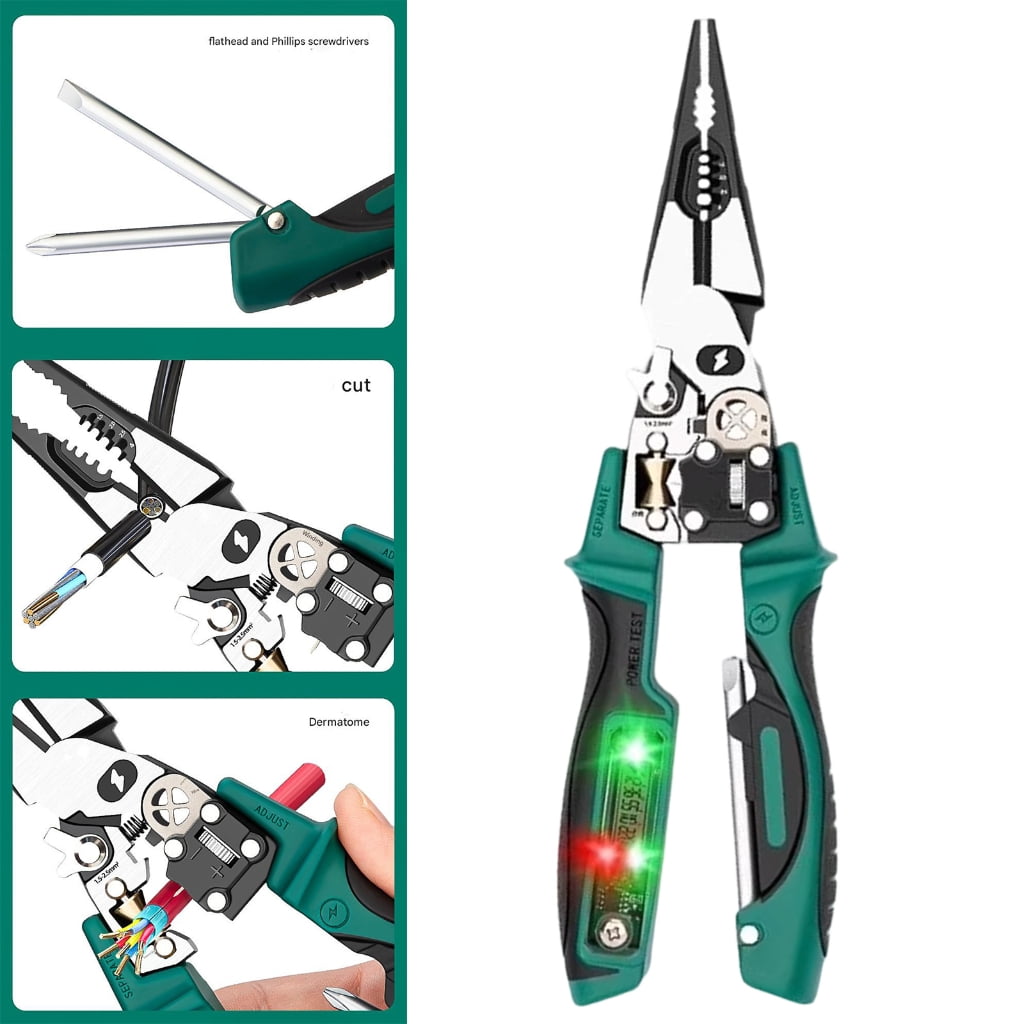 Wire Strippers with Electricity Measurement Function 8 in 1 Wire Stripping Pliers for Cutting Pulling Wires Scissors