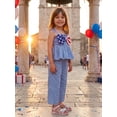 thumbnail image 6 of BemeyourBBs Toddler Baby Girl 4th of July Outfit Baby Girls Patriot Independent Day Clothes Star Striped Big Bow Tie Shoulder Smocked Babydoll Tops and Wide Leg Pants Set Baby Girls Summer Clothes, 6 of 9