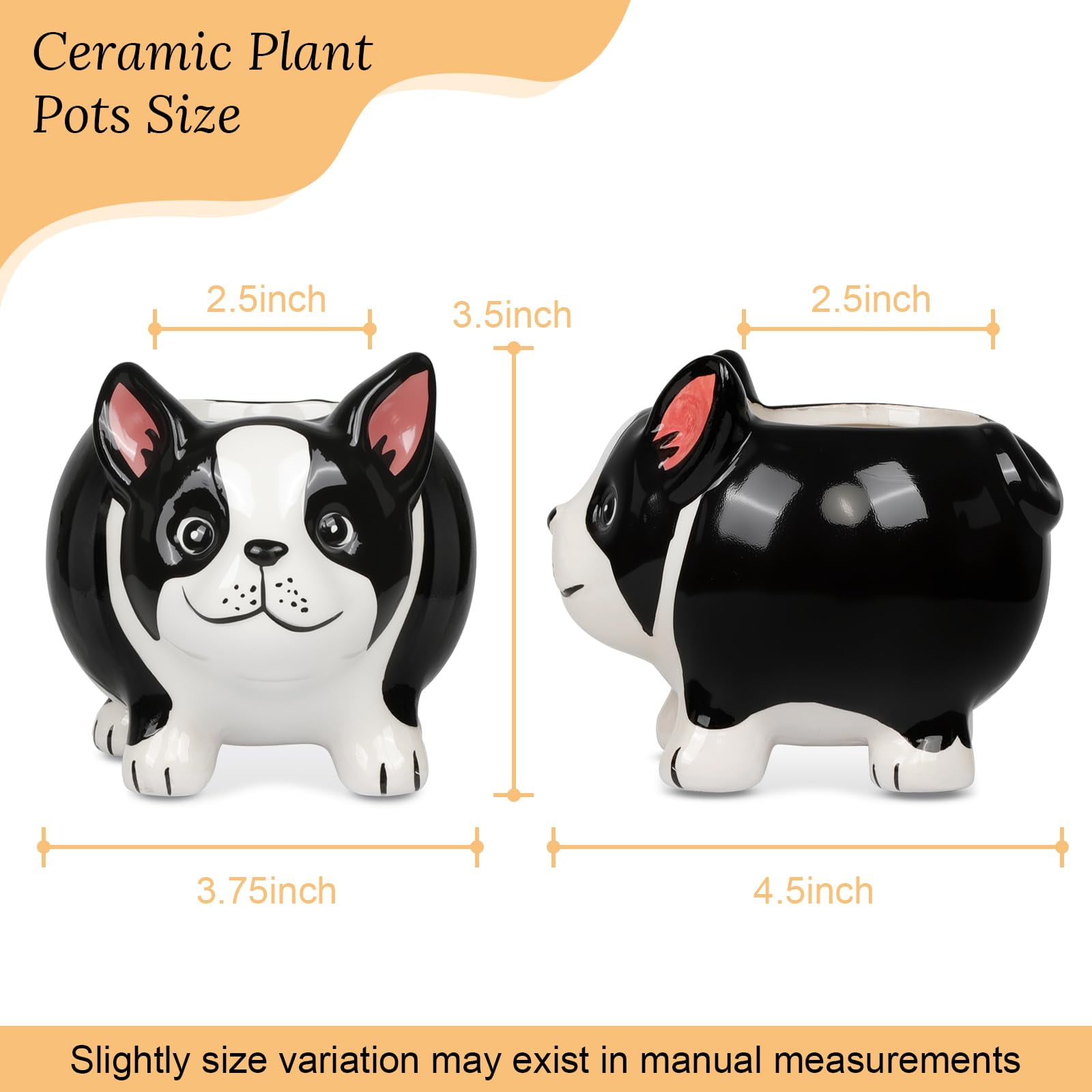 BUYMAX 4-Pack 4 inch Ceramic Dog Planters, Mini Succulent Pots Gift for Dog Lovers
