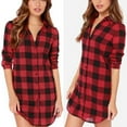 thumbnail image 3 of Chemise à Manches Longues pour Femmes Col Rabattu Imprimé à Carreaux Classique Chemise Longue en Coton Noir Rouge, 3 of 7