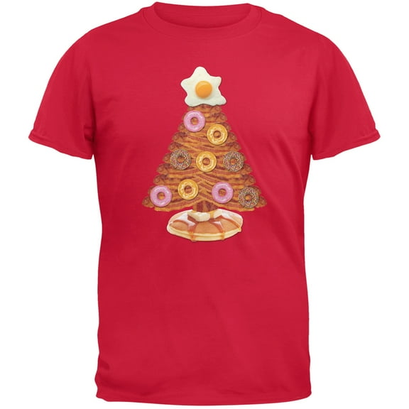 Breakfast Bacon And Eggs Christmas Tree Red Adult T-Shirt - Medium
